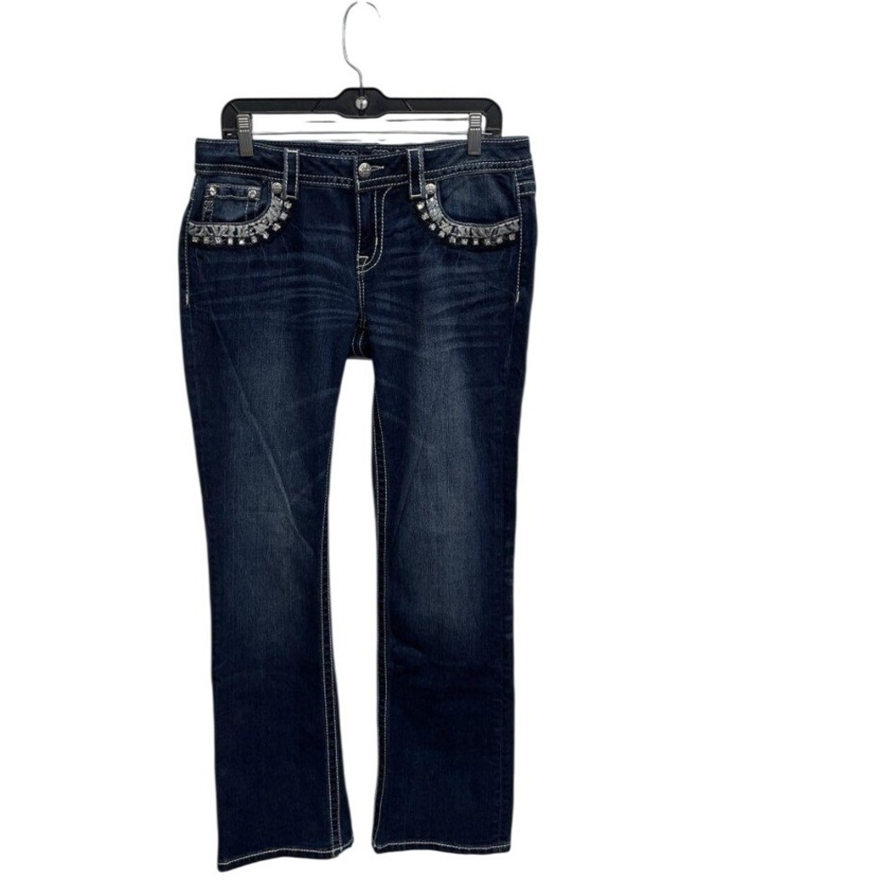 Miss Me Signature Slim Fit Bootcut Embellished Blue Jeans JP7689SBV Womens 30